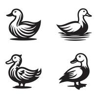 duck silhouettes, Lake Ducks Silhouette, Duck silhouettes, duck collection, various poses, black isolated figures vector