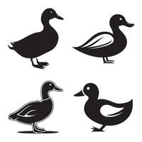 duck silhouettes, Lake Ducks Silhouette, Duck silhouettes, duck collection, various poses, black isolated figures vector