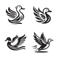 duck silhouettes, Lake Ducks Silhouette, Duck silhouettes, duck collection, various poses, black isolated figures vector