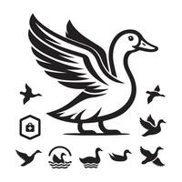 duck silhouettes, Lake Ducks Silhouette, Duck silhouettes, duck collection, various poses, black isolated figures vector