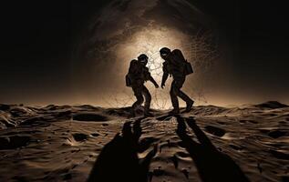 Astronaut Duo Explores the Dark Side of the Moon.Generated image photo