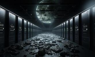 A crashed spaceship on the lunar surface is a haunting reminder of the dangers of space exploration.Generated image photo