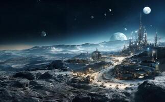 A futuristic city on Mars is a testament to human ingenuity and perseverance.Generated image photo