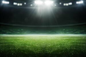 Soccer stadium with spotlight background for your mockup design. Generate Ai photo
