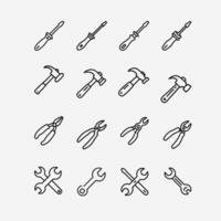 Set Of Mechanical Tools Or Equipement Icons Of Hammer, Screwdriver, Wrench and Pliers. vector