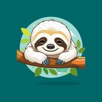 Sloth hanging from tree branch. Cute Sloth Cartoon Character Tree Branch Illustration with solid background. vector