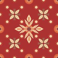 A red and white floral patterned carpet with a green leaf in the center vector