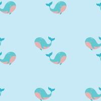 A blue and pink whale is shown in a pattern of many other whales vector
