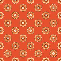 A red background with a pattern of flowers in various sizes vector