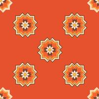 A red background with a pattern of flowers in various sizes vector