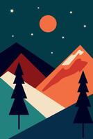 A mountain range with a tree on the left and a tree on the right vector