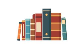 Book shelf with multicolored book spines. Books in a row illustration in flat style. Isolated on white background vector