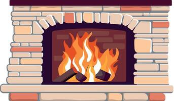 Fireplace with burning fire illustration. Cartoon flat icon isolated on white background vector