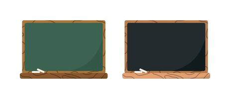 Set of realistic chalk boards. Black and green chalkboards for school. Isolated on white background. Empty green and black blackboard for classroom or restaurant vector