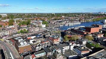 Zaandam, Netherlands. 360 degrees view of the city from a drone video