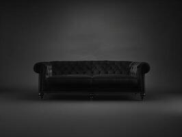Black chic soft comfortable sofa on a black plain background photo