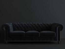Black chic soft comfortable sofa on a black plain background photo