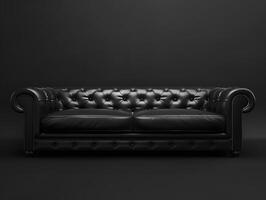 Black chic soft comfortable sofa on a black plain background photo