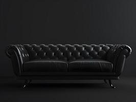 Black chic soft comfortable sofa on a black plain background photo