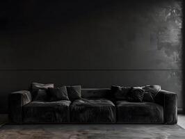 Black chic soft comfortable sofa on a black plain background photo