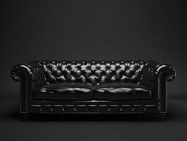 Black chic soft comfortable sofa on a black plain background photo
