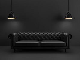 Black chic soft comfortable sofa on a black plain background photo