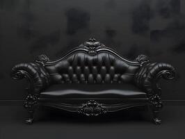 Black chic soft comfortable sofa on a black plain background photo