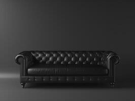 Black chic soft comfortable sofa on a black plain background photo