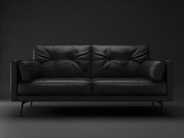 Black chic soft comfortable sofa on a black plain background photo