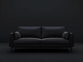 Black chic soft comfortable sofa on a black plain background photo