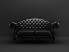 Black chic soft comfortable sofa on a black plain background photo