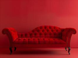 Red luxury soft comfortable sofa on a red plain background photo