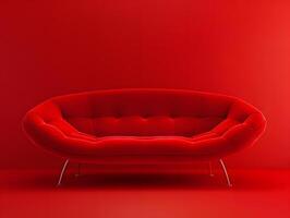 Red luxury soft comfortable sofa on a red plain background photo