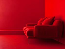 Red luxury soft comfortable sofa on a red plain background photo