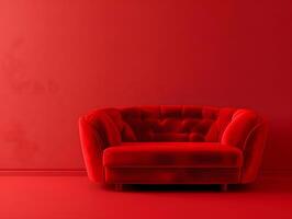 Red luxury soft comfortable sofa on a red plain background photo