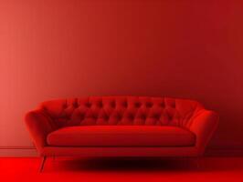 Red luxury soft comfortable sofa on a red plain background photo