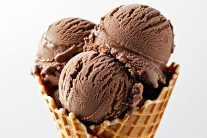 Enjoy a tasty chocolate ice cream in a waffle cone. A delightful treat for any day photo