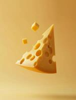 A slice of cheese is shown in the air with a few pieces missing photo