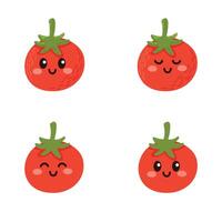 Set of cute cartoon colorful red tomatoes with different emotions. Funny emotions character collection for kids. Fantasy characters. illustrations, cartoon flat style. vector