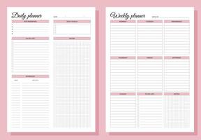 Planners set. Daily and weekly planners. Blank white notebook page A4. vector