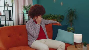 Young man at home suffers from unfair situation problem, break up, depressed, feeling bad, burnout video