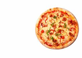 Top view pizza with cheese and tomatoes photo