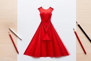 A red dress is drawn on a piece of paper photo