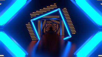 Reverse Corridor with Blue and Orange Neon Arch Background VJ Loop in 4K video