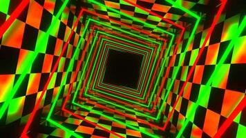 Green and Red Neon Spiral Square Tunnel Background VJ Loop in 4K video