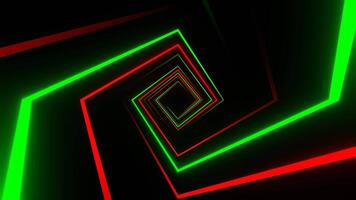 Green and Red Square Spiral Neon Light Movement Background VJ Loop in 4K video