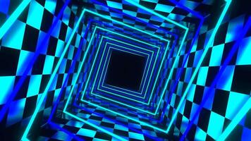 Cyan and Blue Neon Spiral Square Tunnel Background VJ Loop in 4K video