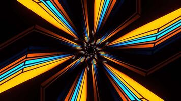 Orange and Blue Hexagonal Neon Line Kaleidoscope Tunnel Background VJ Loop in 4K video
