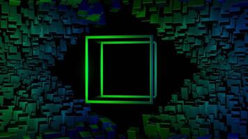 Green and Blue Rotation Glossy Cube Frame Background VJ Loop in 4K video
