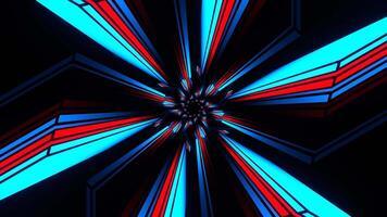 Blue and Red Hexagonal Neon Line Kaleidoscope Tunnel Background VJ Loop in 4K video